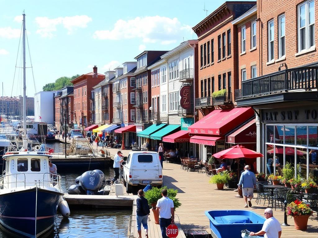 Vibrant downtown and harbor area in Port Chester, New York