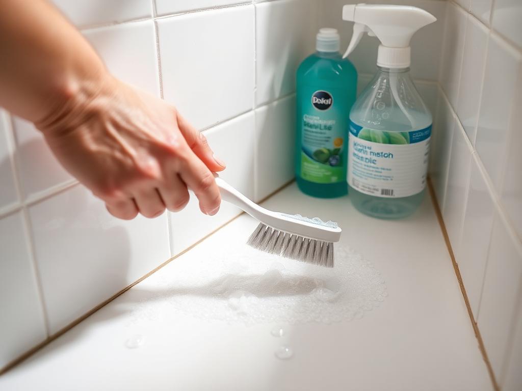 Deep cleaning service scrubbing tile grout and baseboards